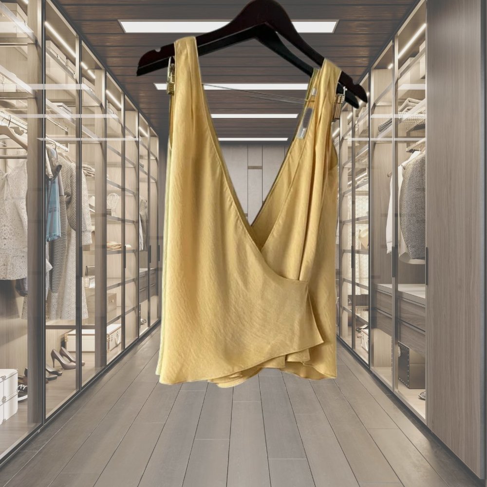 Vince Surplice Silk Tank In mustard.